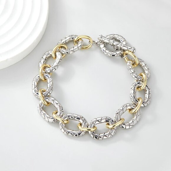 Two Tone Italian Designer Inspired Chain Link Chunky Rope Bracelets for Women - Picture 6 of 6